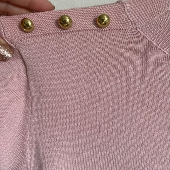 pink and grey stripped sweater from retrology with gold buttons on the shoulders - Picture 3 of 5